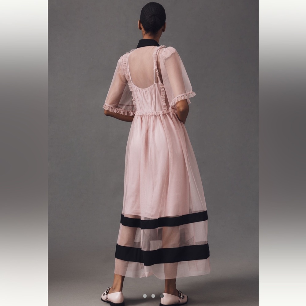 By Anthropologie Sheer Maxi Dress  Color: Pink Size: M - Picture 6 of 6